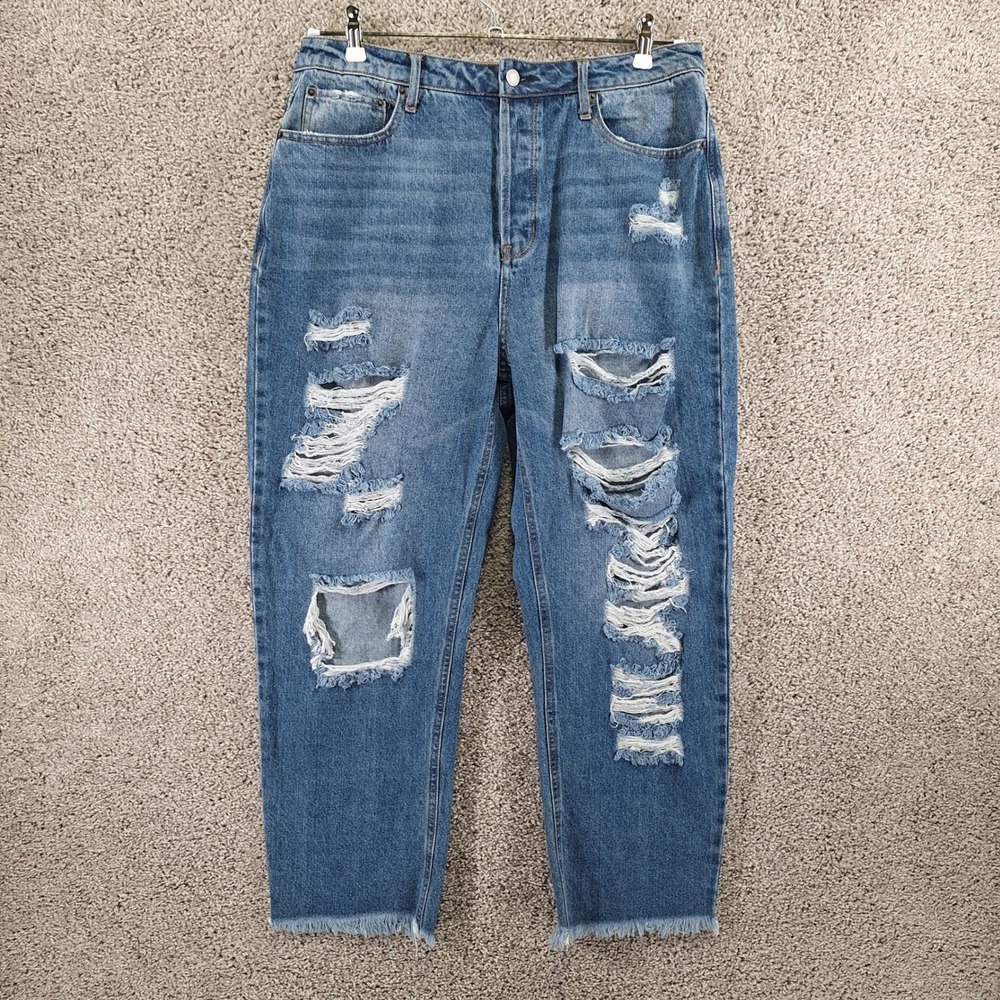 Vanilla Star Jeans Juniors 15 (Fits 34x27) Medium Wash 90s Boyfriend Distressed